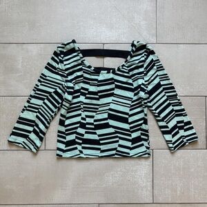 Charlotte Russe Mint and Black Geometric Cropped Scoop Top